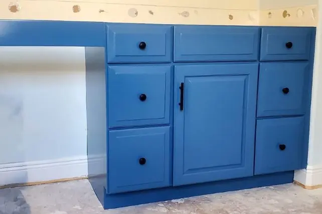 Blue vanity cabinet refinishing in Bonita Springs, FL