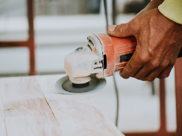 Surface preparation for cabinet refinishing with power sanding